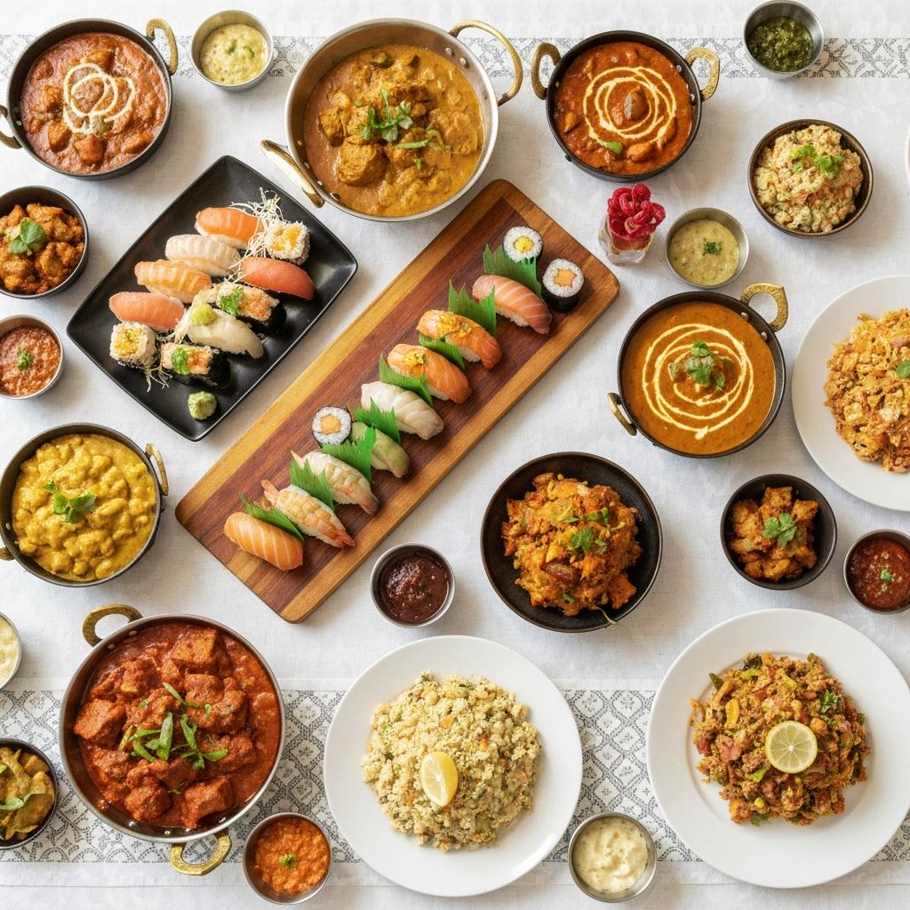Divers buffet met internationale gerechten