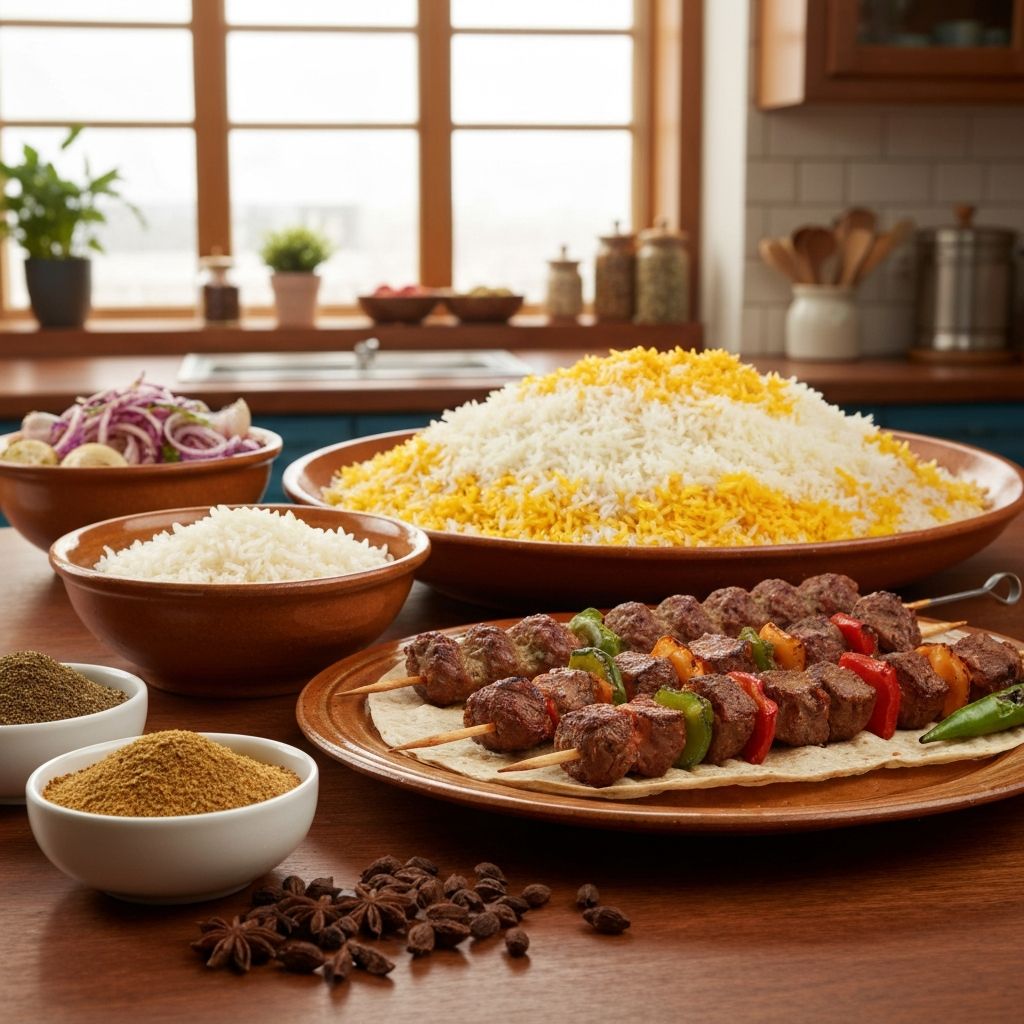 Traditioneel gerecht met rijst en kebab